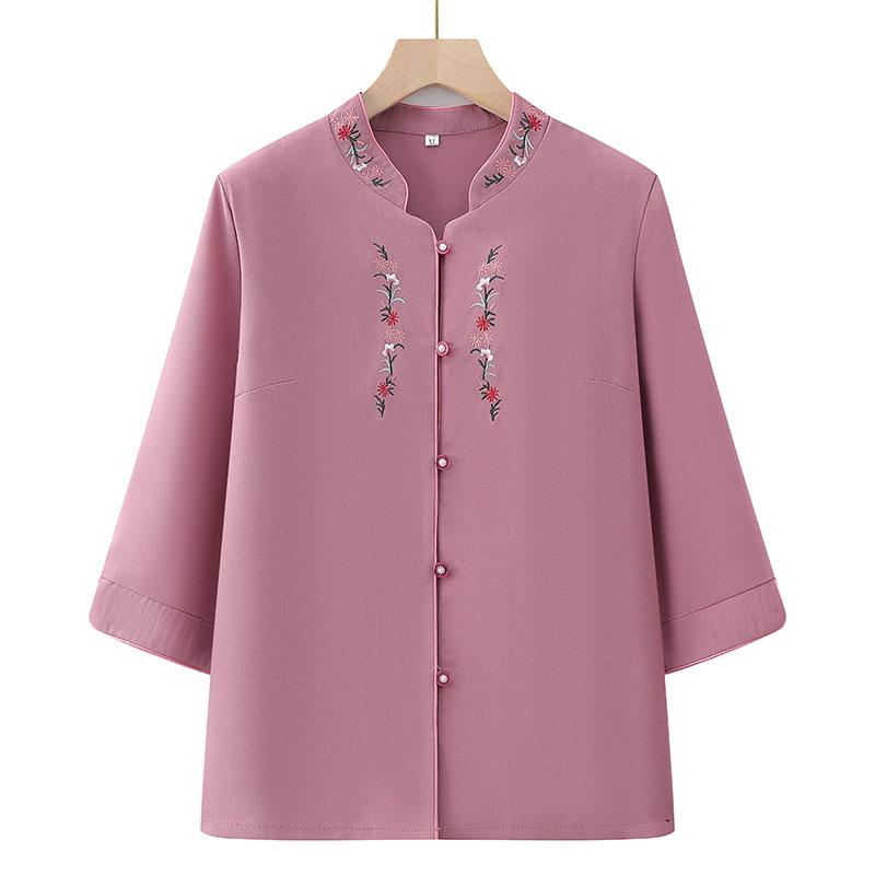 Chinese Style Embroidered Summer Shirt for Elderly Women