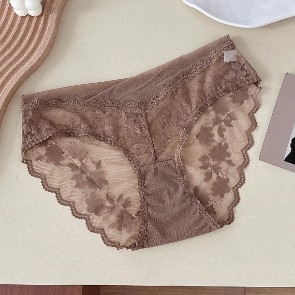 Mesh French Style Briefs Transparent Women Underwear Thin Lace Flower Panties  Gifts