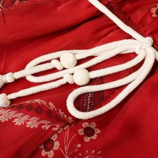 2024 Winter Women's European & American Style Tie-Up Printed Long Sleeve Dress