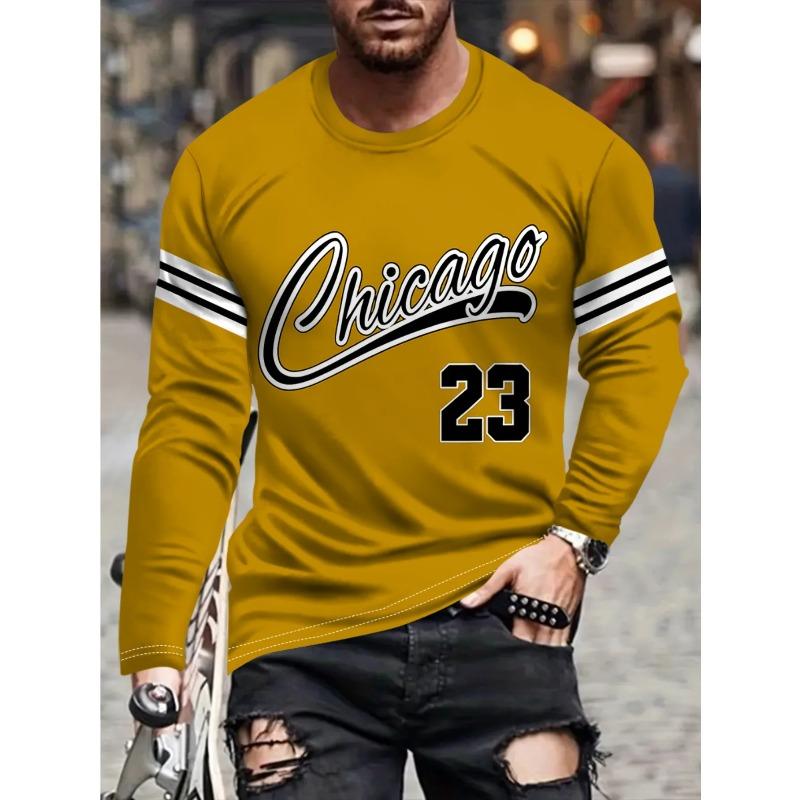 Men's 3D  "Chicago 23" Printed Long Sleeved Sports T-shirts Round Neck Breathable Perfect for Casual Wear Daily T-shirts