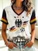 German Women Football Supporter V Neck Mesh Tee Graphic Flag Stripe Cuff Summer Casual Short Sleeve T Shirts Family Matching