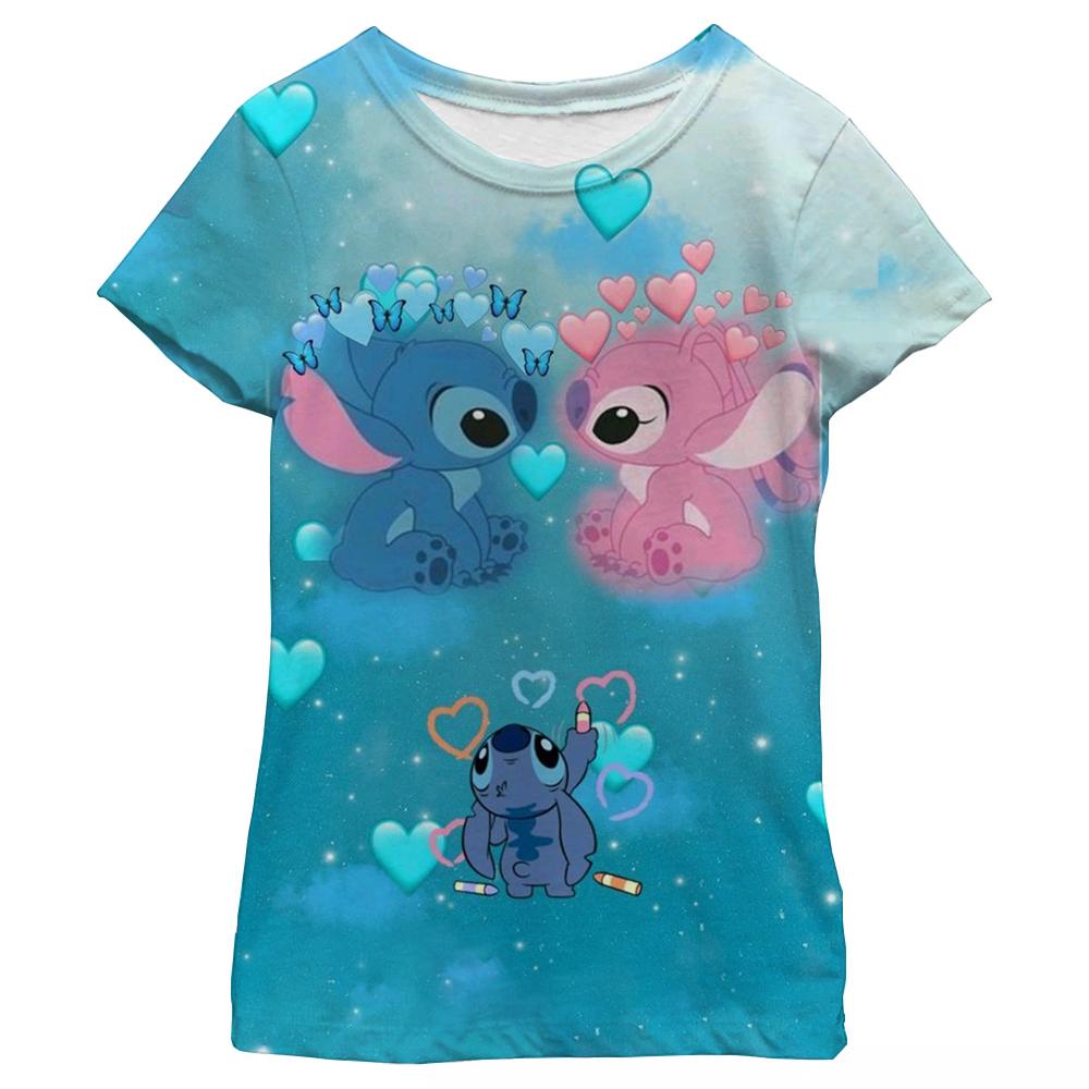Nowa Kawaii Lilo Stitch Koszulka z Kreskówką Dzieci Dzieci Stitch Urocza Koszulka Manga Y2k Graficzna Koszulka Dziewczynka Chłopiec Góra Koszulki Lilo Stich