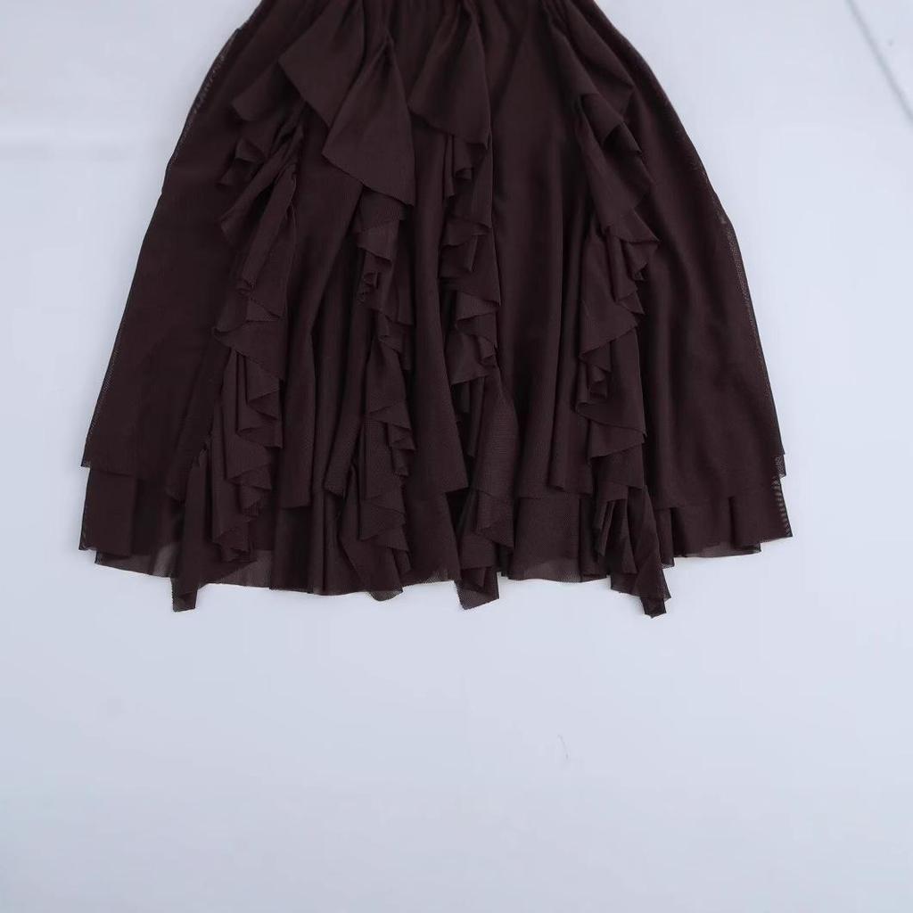 2025 Spring Women's European & American Style Round Neck Dress with Layered Decoration and Long Sleeves