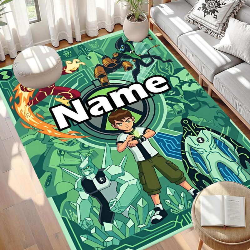 Custom Name Personalized Ben 10 Cartoon Print Carpet, Versatile Home Decor Rug, for Playroom, Apartment, Balcony, Entryway, Hallway Gift