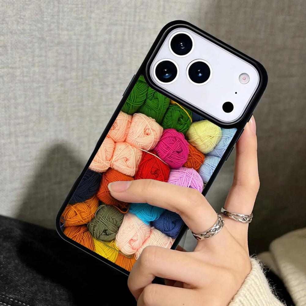 Capa Case for iPhone 17 Air 16 Pro Max 15 Plus 11 13 Mini 14 12 Back Phone Cover Sewing Knitting Crochet