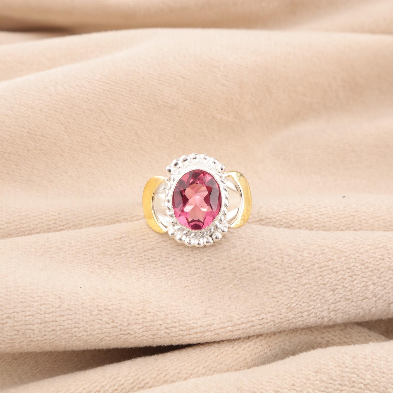 

Драгоценный камень Розовый Турмалин Ювелирные изделия из стерлингового серебра 925 ручной работы Кольцо овальной формы RR-61-7 13