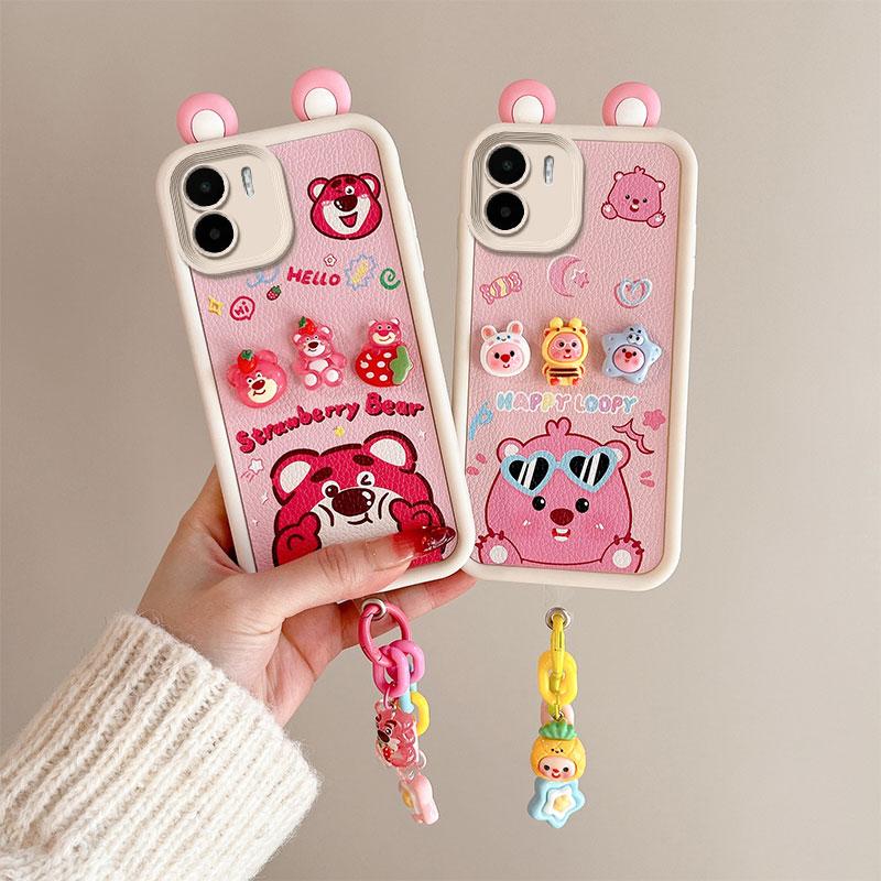 KEYSION Cute Ear 3D Cartoon Case for Redmi 13C 4G 5G with Bracelet Soft Silicone Shockproof Phone Cover for Xiaomi POCO C65