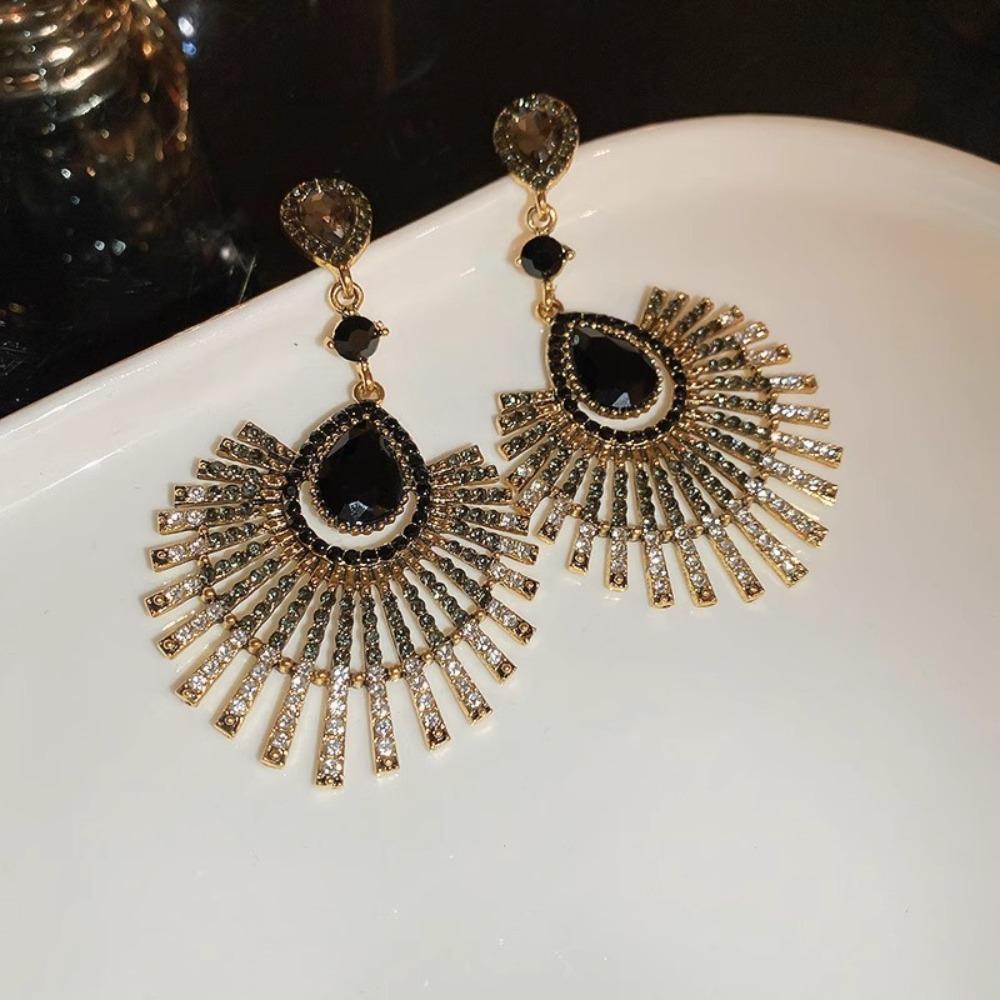 Light Luxury Tassel Dangle Earrings Exaggerated Vintage Earrings Rhinestone Peacock Earrings Girls