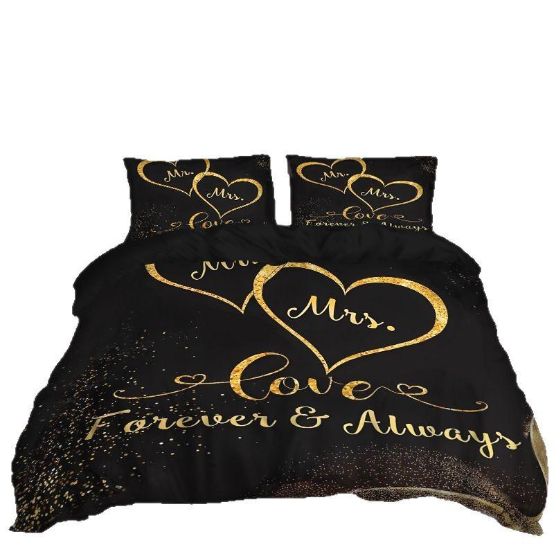 Anti-Bacterial And Anti-Mite Black Quilt Cover 3D Three-Dimensional Printing Three-Piece Set