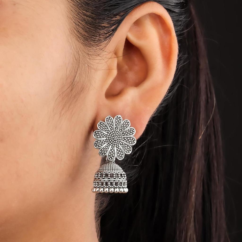 Moda feminina Jhumka Meenakari Kundans Oxidados Flor Templo Sul Indiano Brincos Tradicionais Conjunto estiloso Jhumki Grande Pacote Combinado de 6.