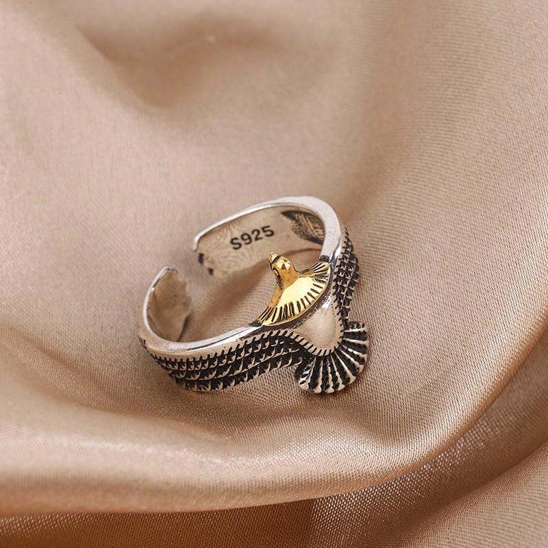 Adjustable Open Ring With Eagle Motif Vintage Style Unisex Copper Plated Geometric Statement Jewelry