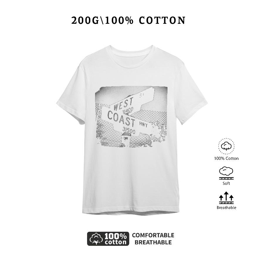 West Coast Street Series Printed American Short Sleeve T-Shirt Couple's Half Sleeve Tops Men's and Women's Street