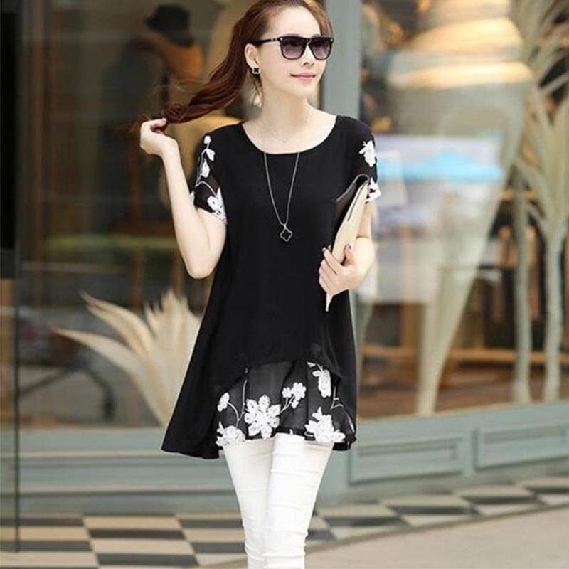 Elegant Summer Women's Short Sleeve Round Neck Chiffon Dress In Various Sizes