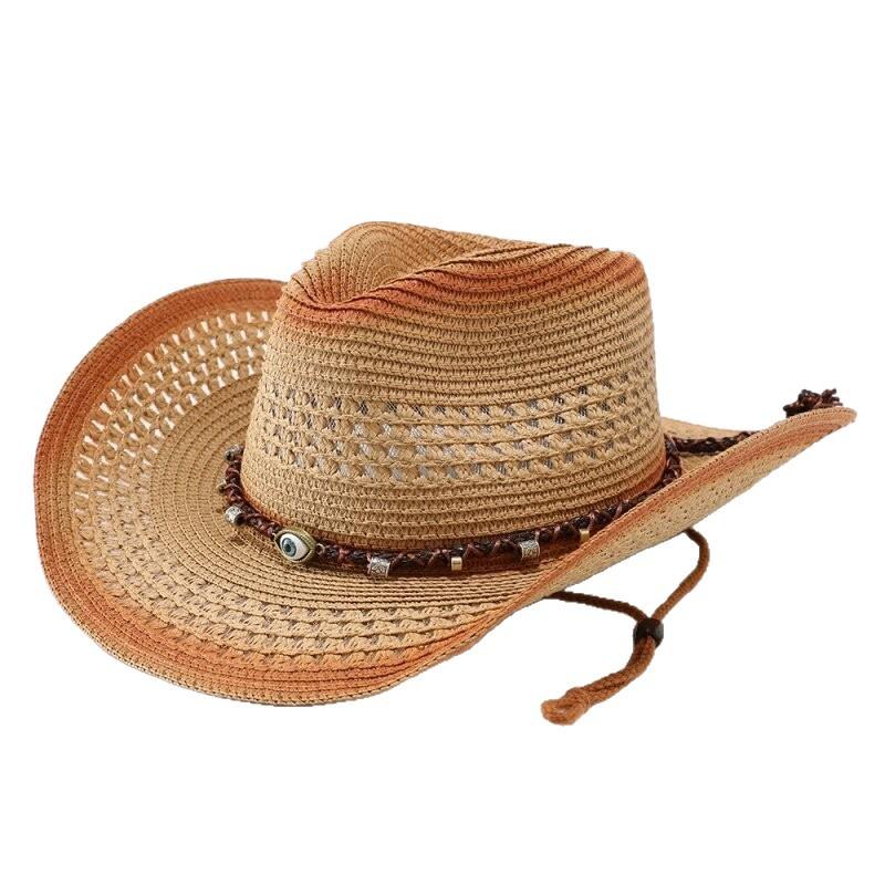 Spring and summer men's and women's hollow straw hats, ethnic style European and American cowboy hats, outdoor sunshade sunscreen hats, travel hats
