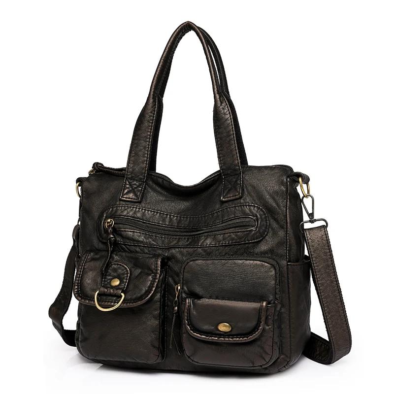 Fashion Soft Leather Crossbody Bag Shoulder Bags New Women‘s Large Capacity Casual Totes Solid Color Double Pockets Shopping Bag