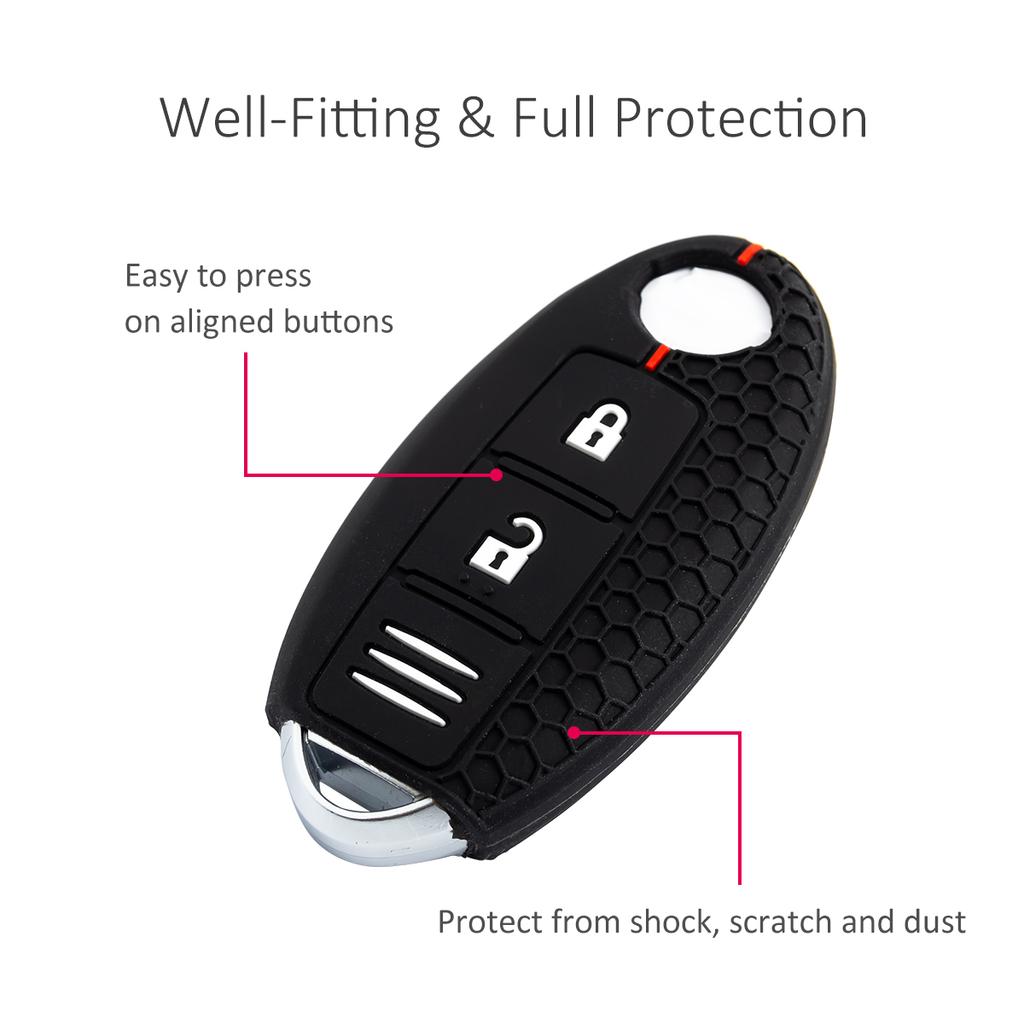 2X Silicone Car Key Fob Cover Case Holder Keychain For Nissan X-Trail Qashqai Rogue Sport Murano Note 370Z Juke Leaf Kicks Titan