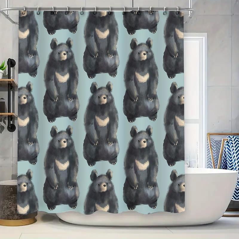 

Bathroom Shower Curtain Forest Animals Bear Pattern Waterproof Fabric Decor Vintage Farmhouse Rustic Home Textile W60H190(CM)-1 Pcs