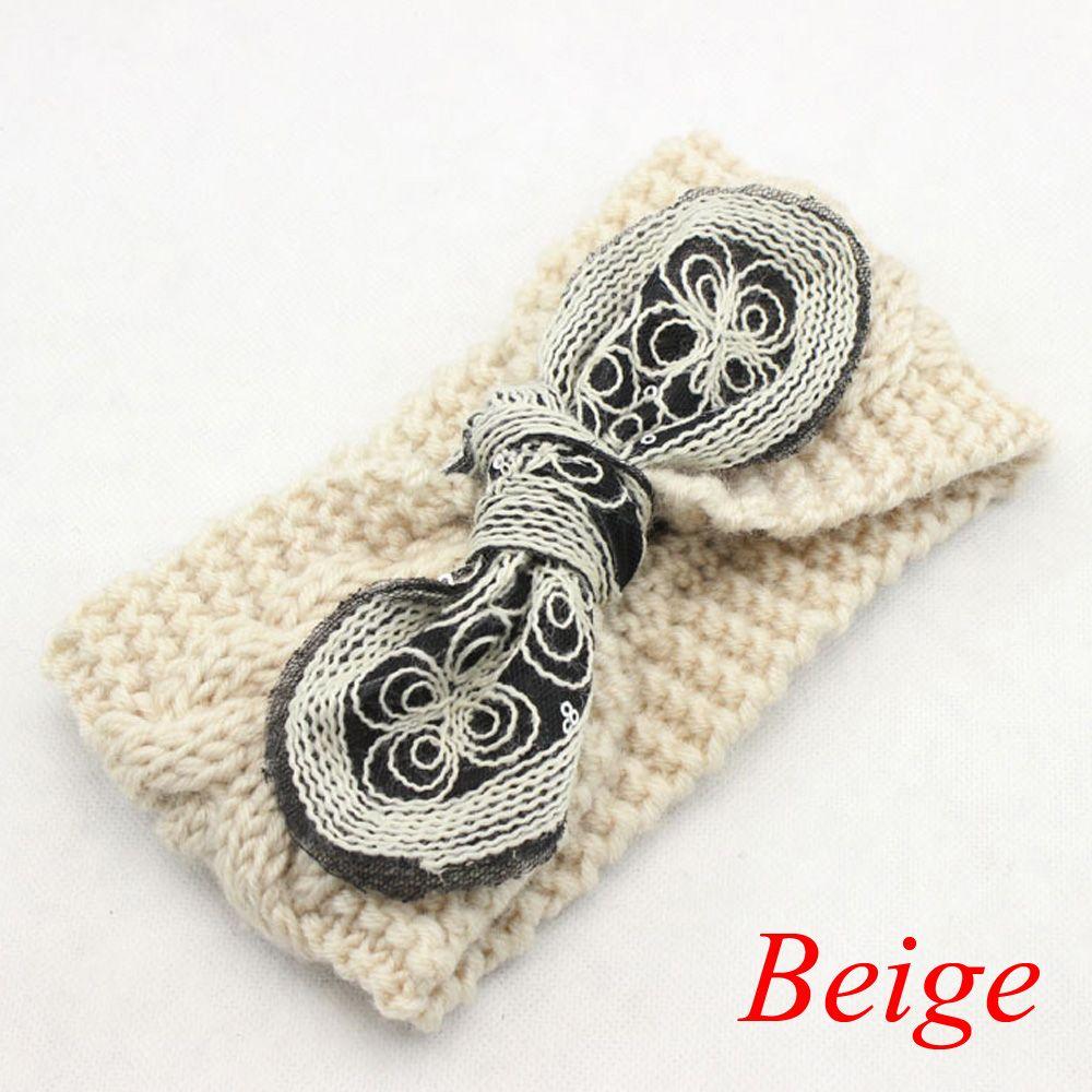 Vintage Flower Women Girl Bow Knot Headband Turban Crochet Knit Hairband Rabbit Ears Headwrap