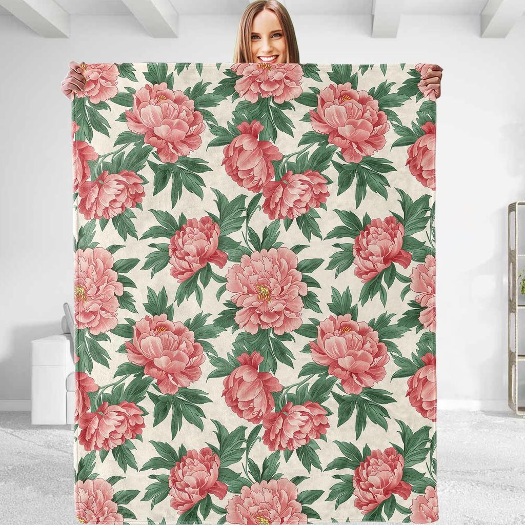 Flower Blanket Watercolor Vintage Color Peony Blanket Flannel Blanket Soft Comfort Blanket Suitable For Sofa Blanket