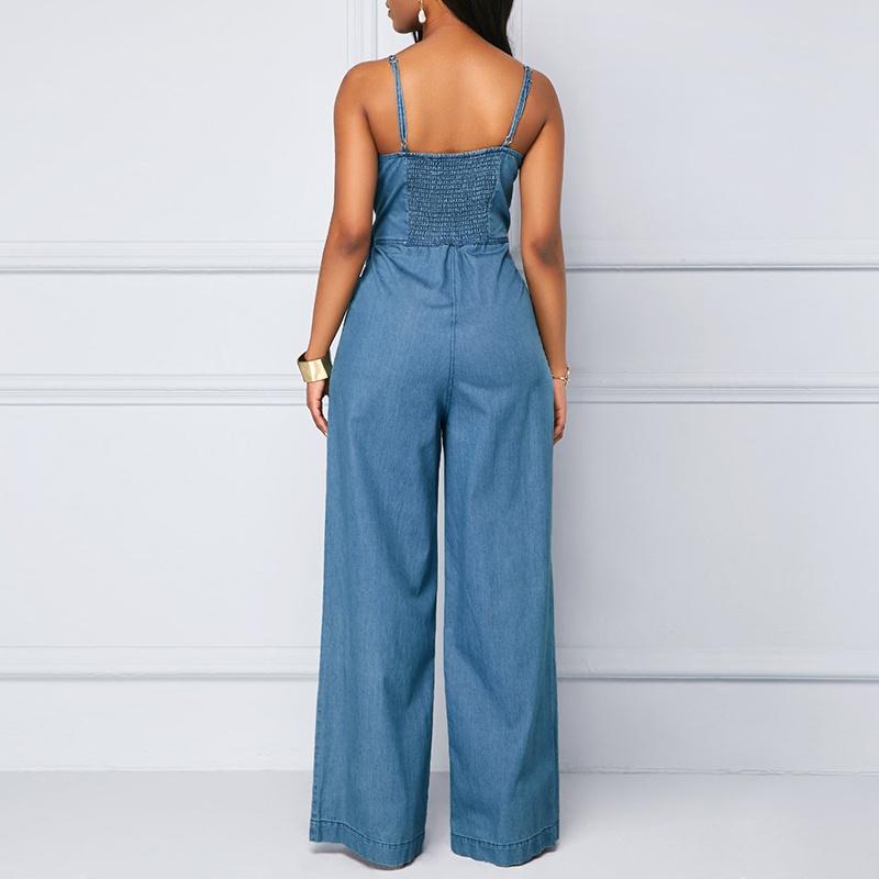 Plus Size Women Summer Jumpsuits Rompers Off Shoulder Denim Jeans Elastic High Waist Playsuits Overalls