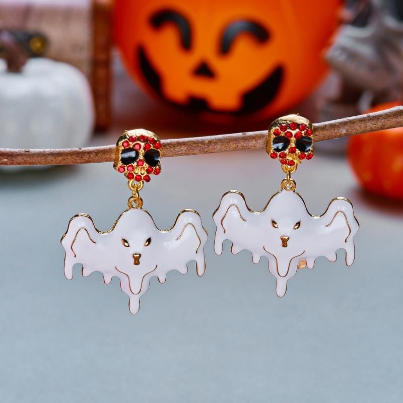 Halloween Party Earrings, Stud Top Drop Pair with Enamel Style Finish for Photo Looks, Fall Gatherings, and Dress Up
