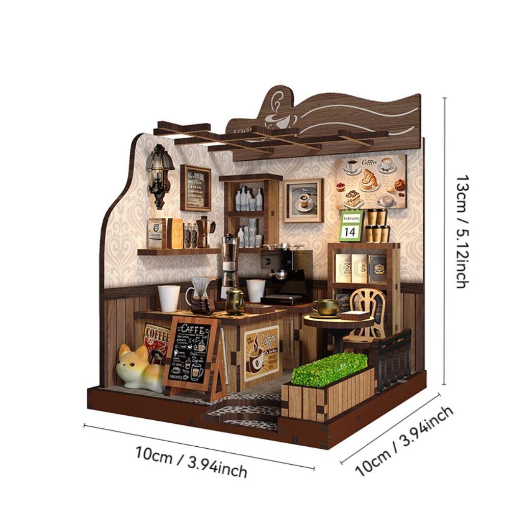 Stil Cafenea de Țară Kit DIY Casă de Păpuși Miniatură Set de Construcție Mini Cafenea Miniatură Realizat Manual pentru Ameliorarea Stresului Cadou Design Snap-Fit