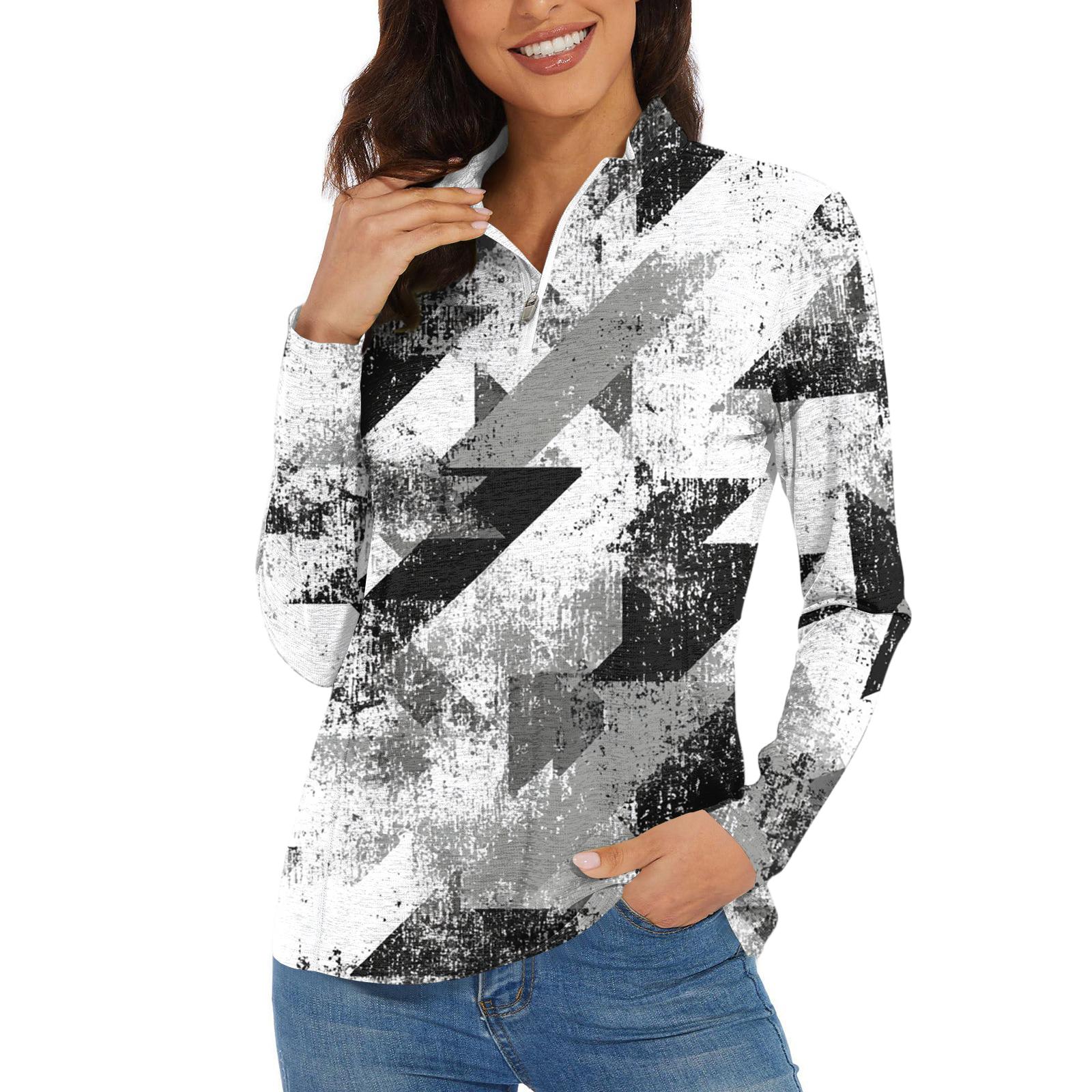 

Women s Casual Fashion Retro Floral Print Long Sleeve Zipper Neck Top T-shirt XL білий