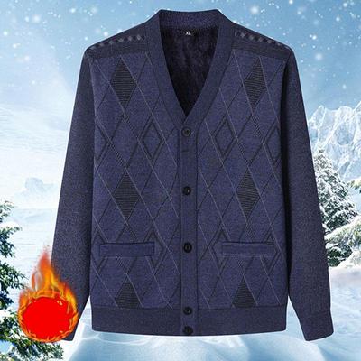 Otoño Invierno Ropa de Padre Chaqueta Cárdigan Casual para Hombre Suéter Cuello en V Ropa de Hombre Cárdigans de Punto con Botones Suéteres de Punto para Hombre Abrigo
