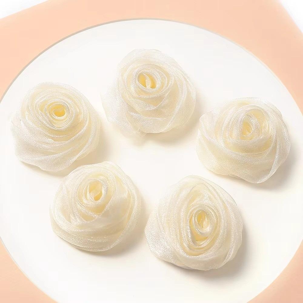 

3Pcs 5cm Organza Fabric Rose Flower Colorful Chiffon Artificial Flower Hair Accessories Dark beige