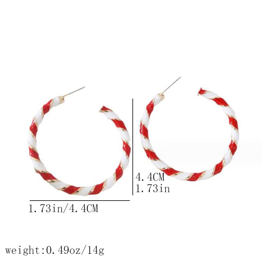 1 Pair Cute Circle Candy Cane Alloy Earrings Christmas Nordic Style Red Color Santa Jewelry Accessories