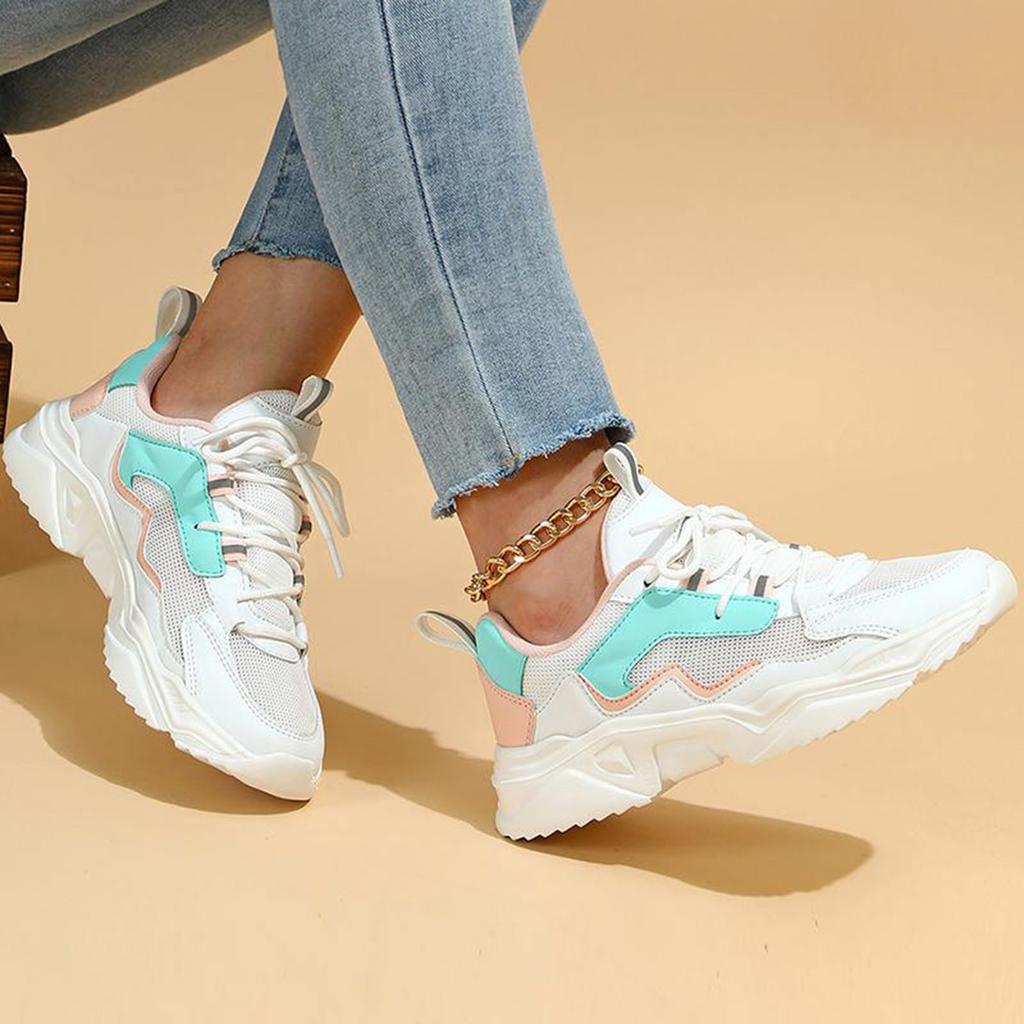 Women's Chunky Sneakers With Breathable And Comfortable Mesh Upper Lace Up Design Suitable For Outdoor Flip Flops Women Wedge