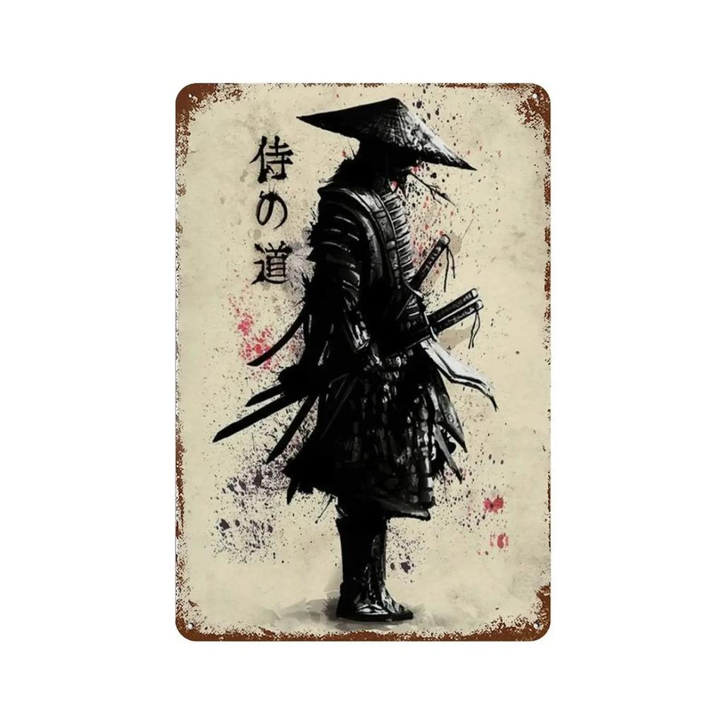 1pc Japanese Samurai Metal Aluminium Signs Wall Art Character Posters Decor Decorating Picture for Bar Living Room 8x12 Inc