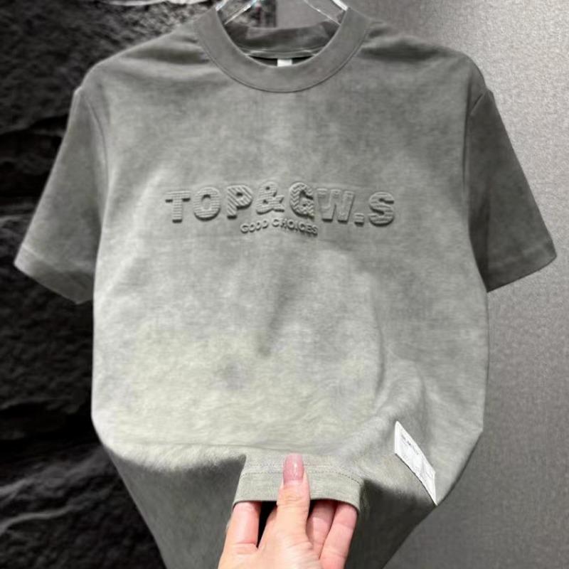 2025 Letní Trendy Minimalistické Batikované Embosované Tričko s Kulatým Výstřihem - Všestranný Ležérní Design s Polovičním Rukávem