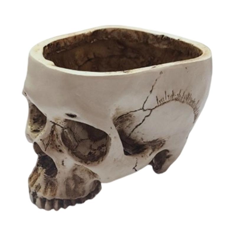 Dark Tone Resin Skull Flower Vessel Ideal For Dramatic Interior Styling And Work Space Touches