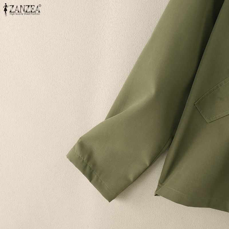 ZANZEA Damen Bluse mit lässigem Umlegekragen, einfarbig, lockere Langarmbluse