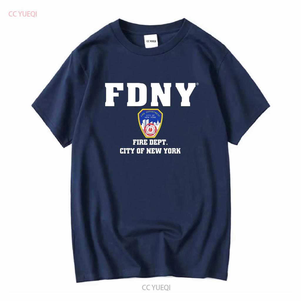 NYC Fire T Shirt Vintage Blue large department New York City Y2k long or short sleeves vintage Washed streetwear Stylish