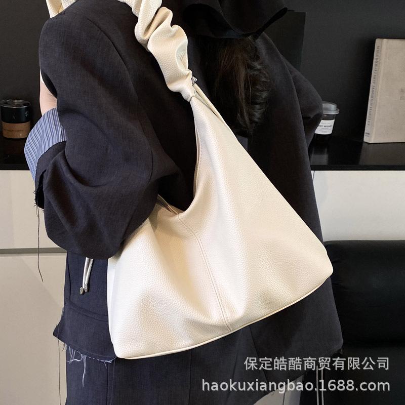 Large-capacity Bag Women's Summer 2025 New Simple and Versatile Pleated Shoulder Underarm Bag Commuter Tote Bag