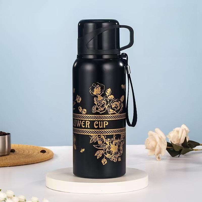 600/800ml 316 Stainless Steel Thermos Bottle Vintage Floral Print Vacuum Insulated Water Bottle Portable Outdoor Travel Flask
