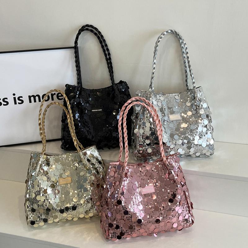 Yogodlns New Shiny Sequins Women's Shoulder Shopping Bag Glitter Handbag Large Capacity Clutch Purse Fashion Party Accessory for Ladies