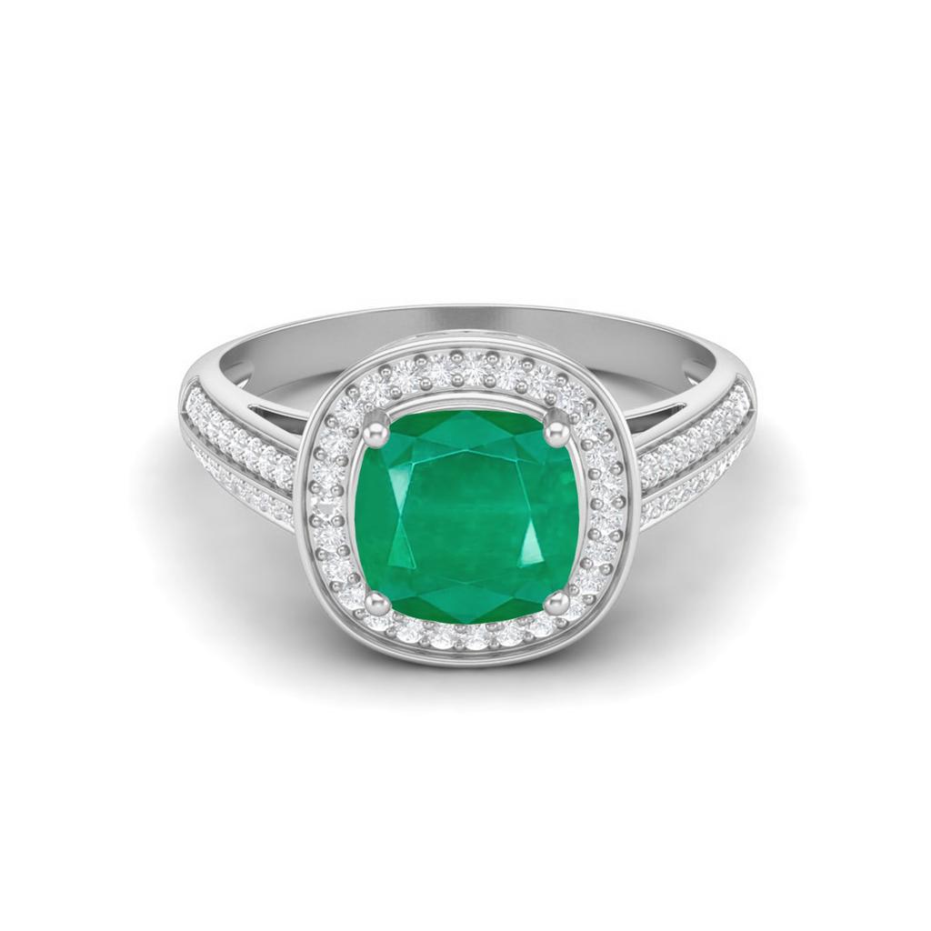 1.5 Cts Cushion Emerald 925 Sterling Silver Solitaire Engagement Wedding Women Ring