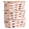 3Pcs Desktop Storage Box with Wood Lid Plastic Storage Containers Handle Storage Baskets for Shelves Drawers Closet Playroom