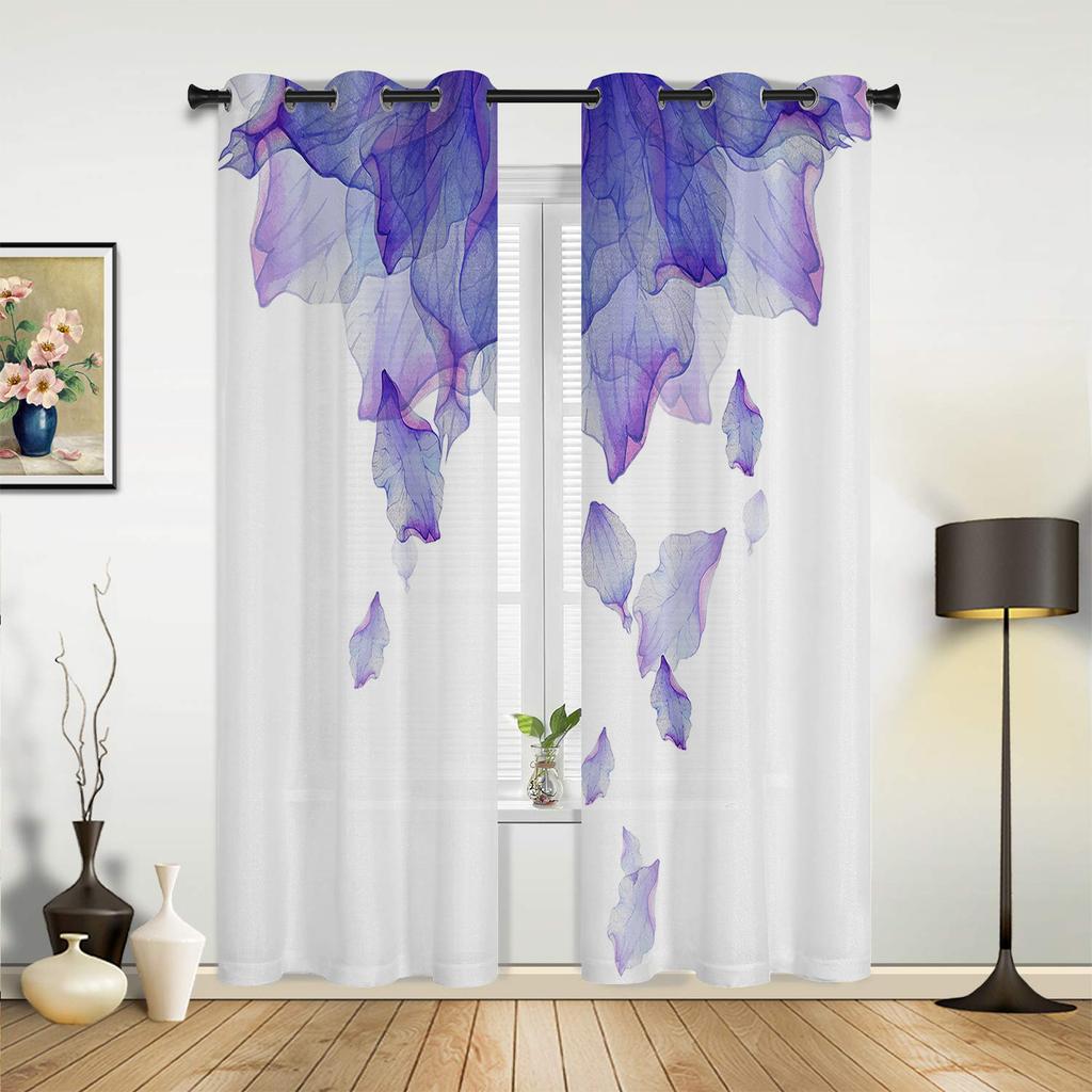 Purple Feather Watercolor Curtains Bedroom Living Room Drapes Kitchen Children Window Curtain Home Decor Modern Made Of Polyester Washable Area Ready