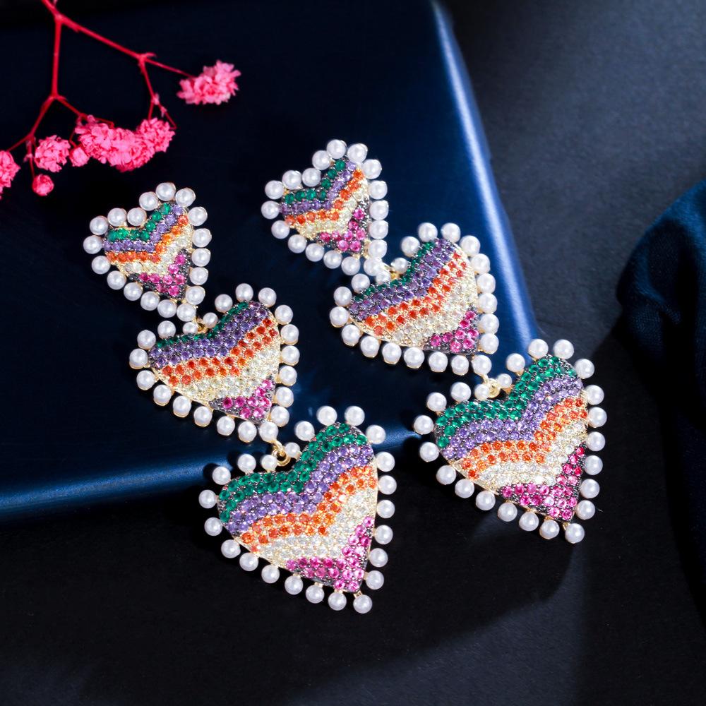 

Rainbow Earrings High-End Micro-Inlaid Zircon Love Pearl Color Personalized Earrings