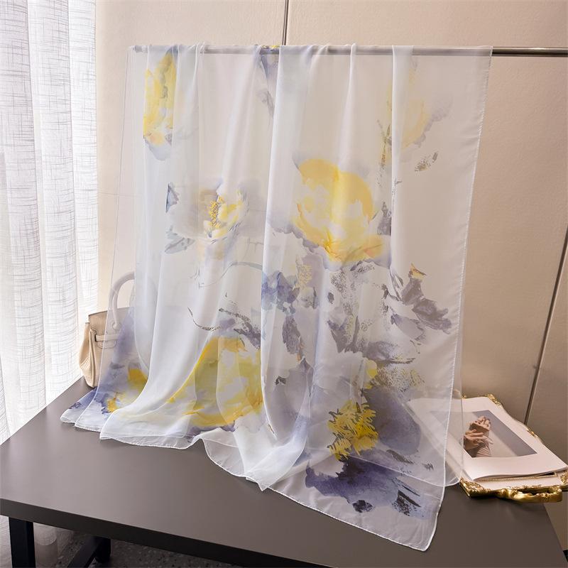 Encryption Yourou yarn printing spring and summer silk scarf large long scarf high-end travel shawl sun protection women's scarf headscarf