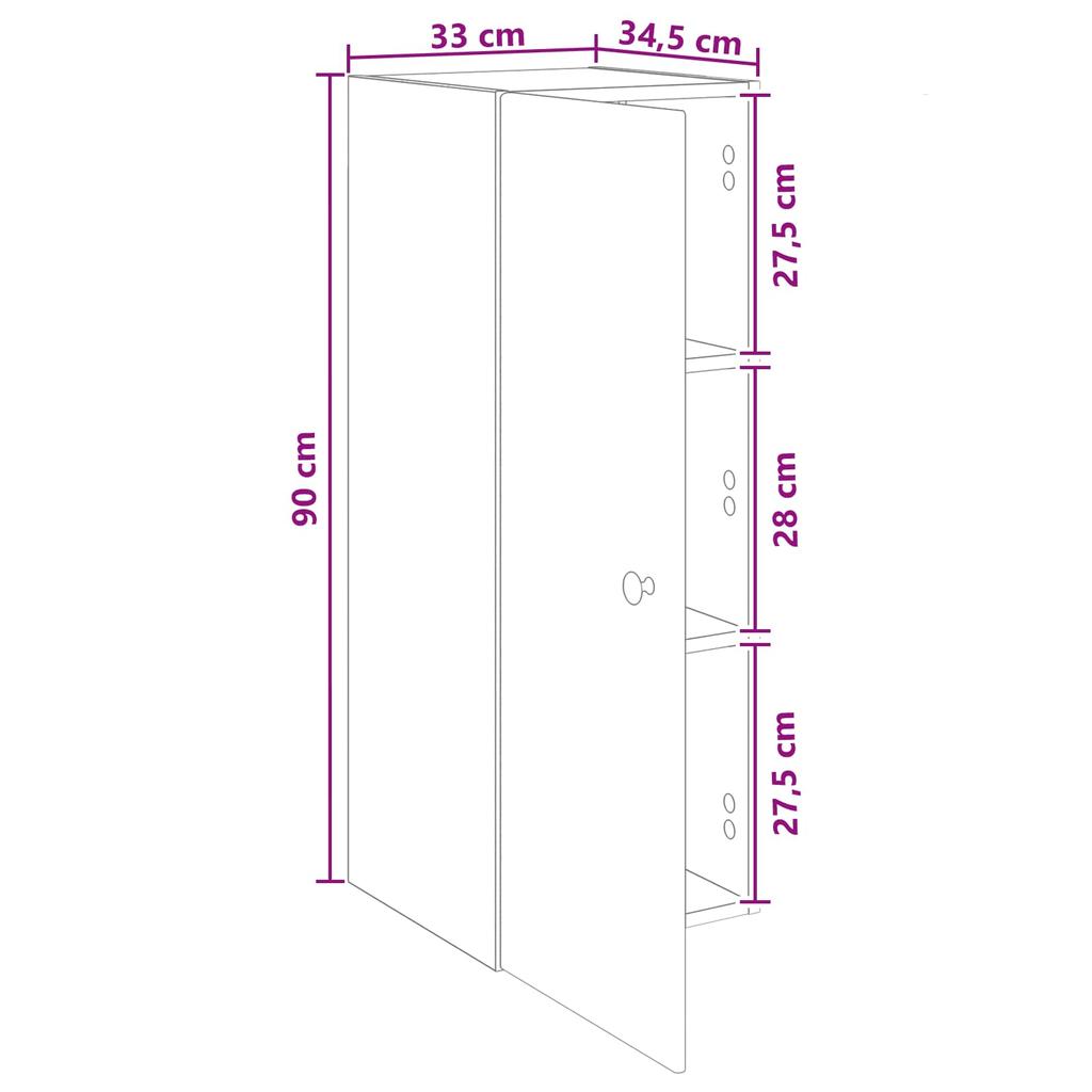 Wall Mounted Cabinet Smoked Oak Finish 33 X 34.5 X 90 Cm Particleboard