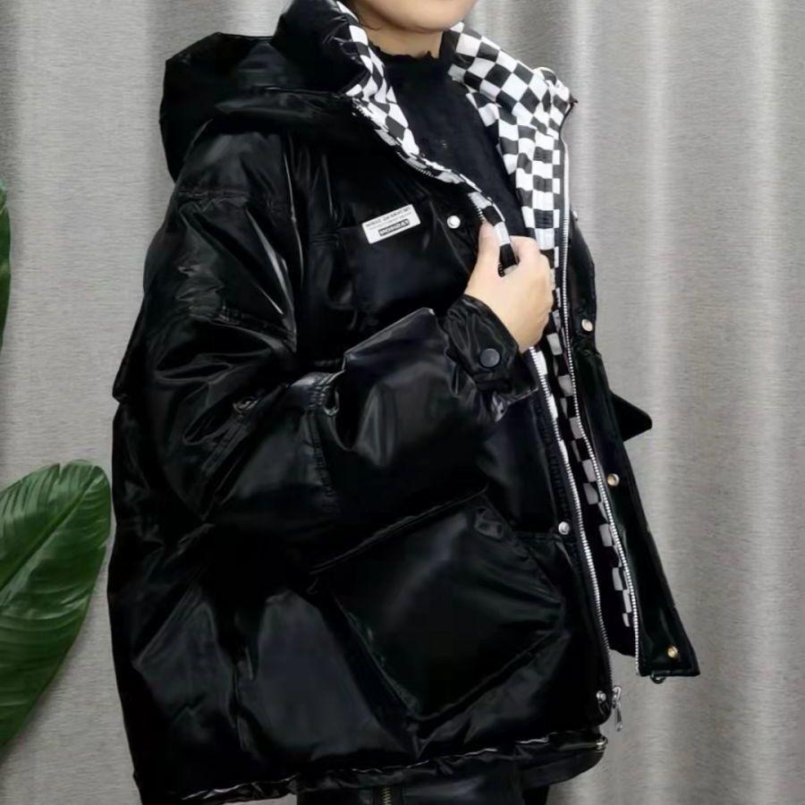 Shiny Disposable Large Size Padded Jacket Women's Short Loose Plaid Padded Jacket Winter Thick Warm Padded Jacket Tide