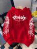 Dark Gothic letter print hooded sweater, the same street loose pullover for men and women