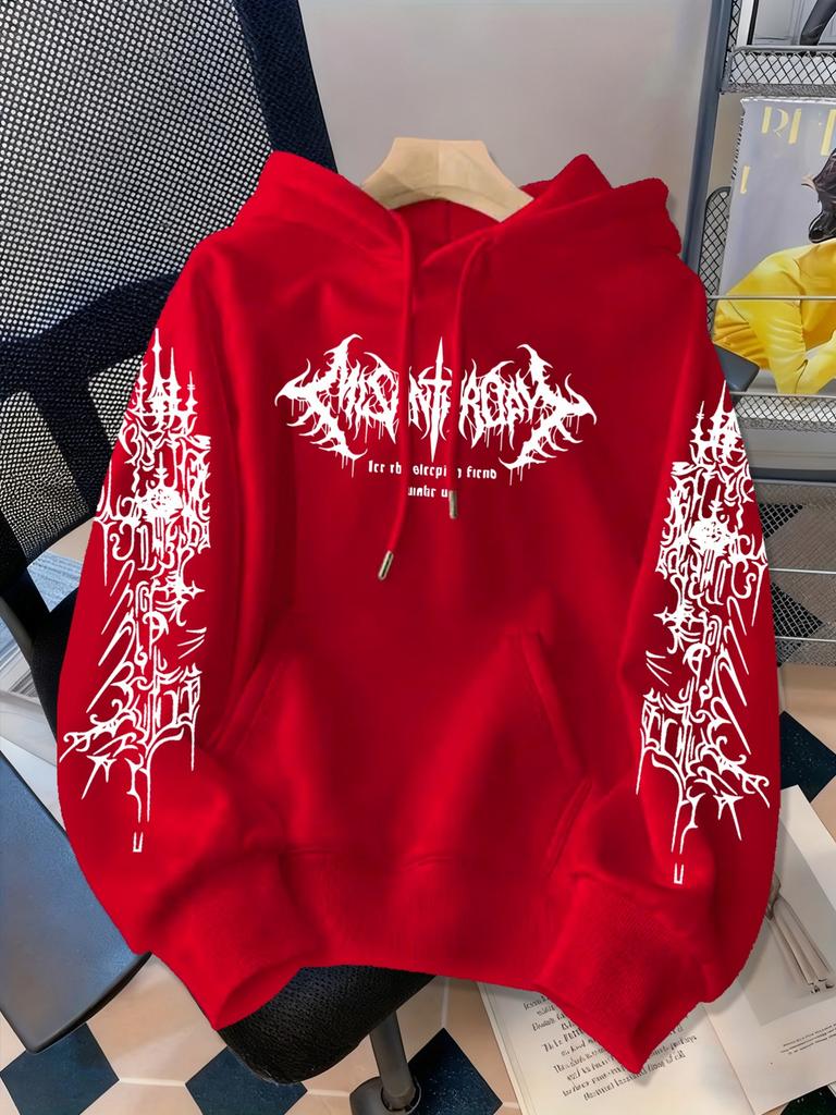Dark Gothic letter print hooded sweater, the same street loose pullover for men and women
