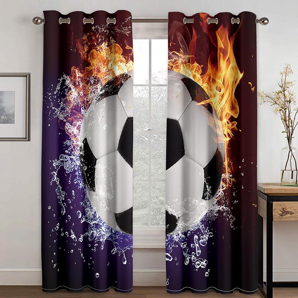 Ball Theme Curtain Basketball Football Football Baseball, Home Bedroom Living Room Shade Curtain, a Set of Two Pieces