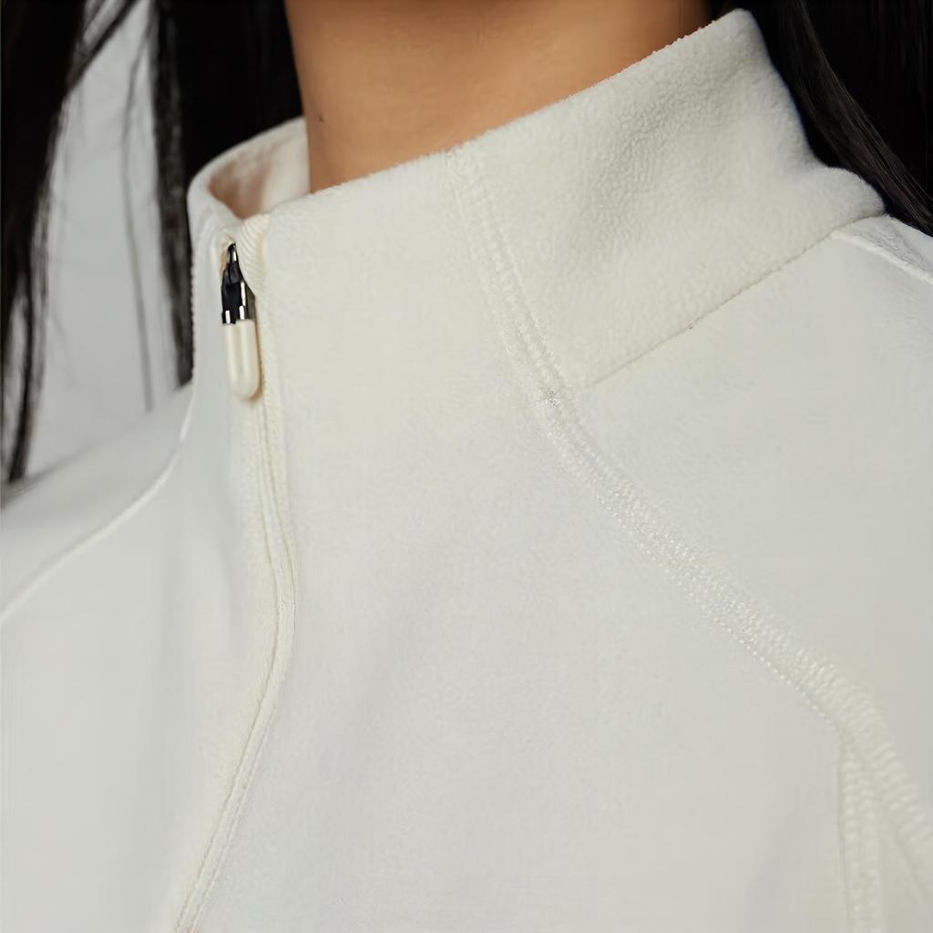 SAUCONY Sports Lifestyle Pullover Long Sleeve Solid Half Zip Sweatshirt Women Sweatshirt Oatmeal-White SC1240156A-WT30